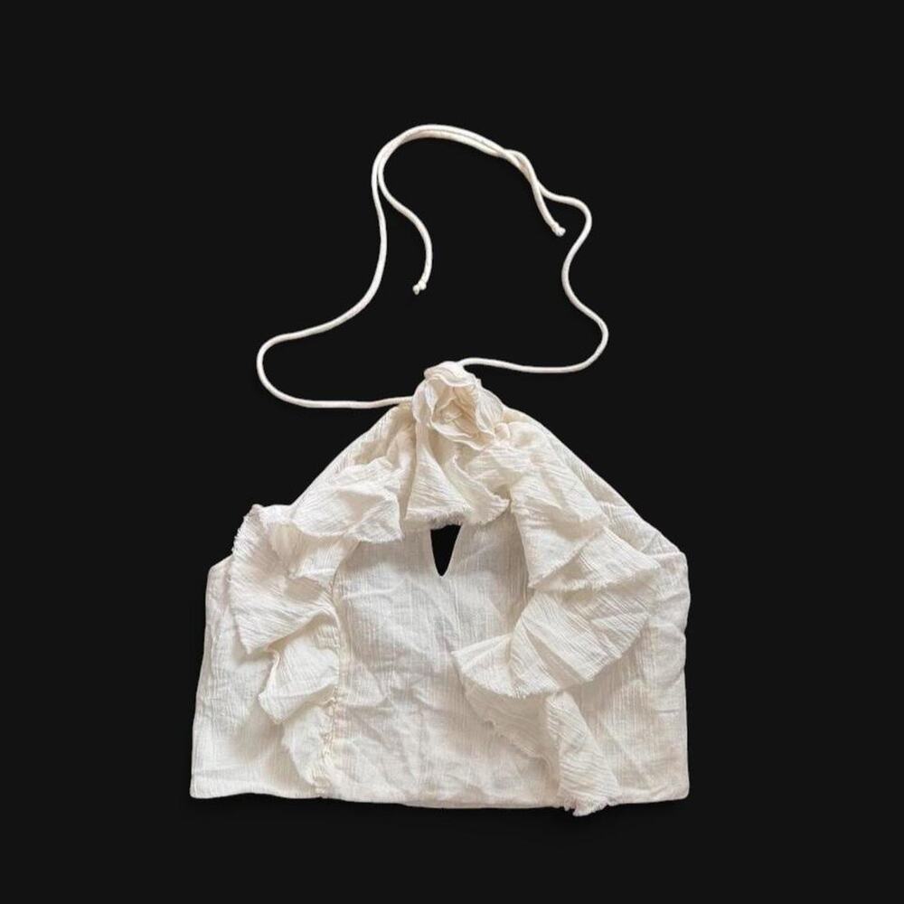 Zara White Halter Rosette Ruffles Top